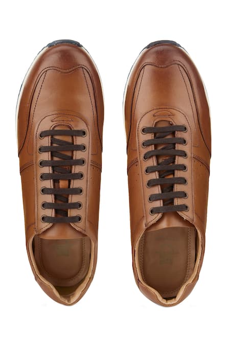 Buy_Hats Off Accessories_Brown Brogue Pattern Genuine Leather Sneakers
