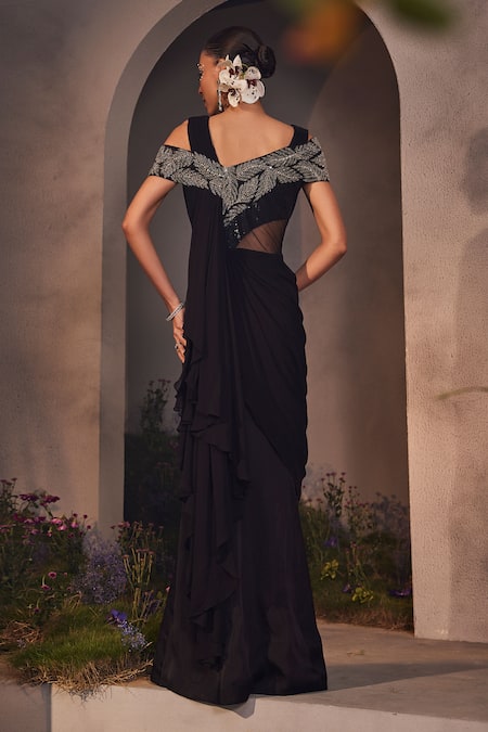 Charu And Vasundhara Lexie High Slit Saree Gown 