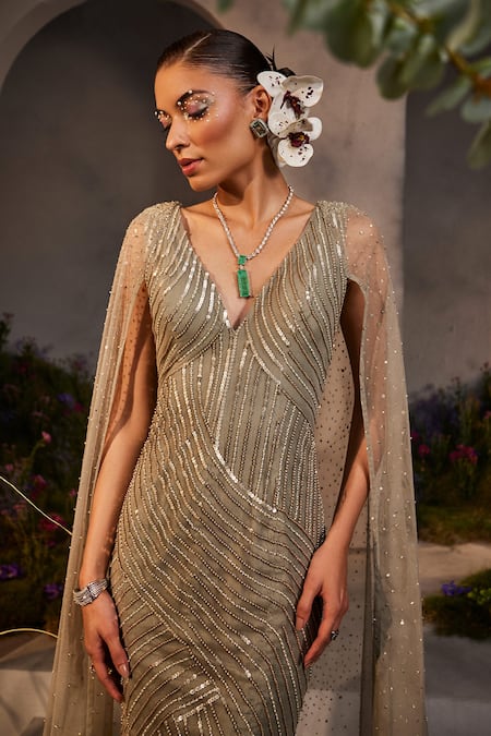 Charu And Vasundhara Lucy Sequin Embroidered Fish Cut Gown 
