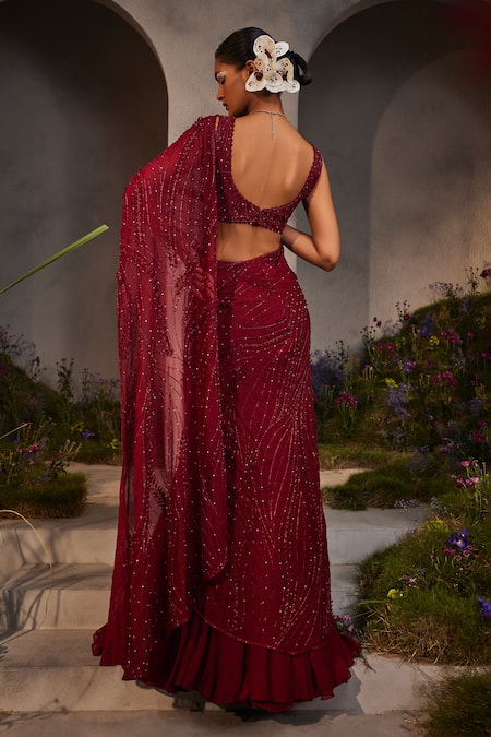 Charu And Vasundhara Lydia Pre-Draped Lehenga Saree With Embellished Blouse 