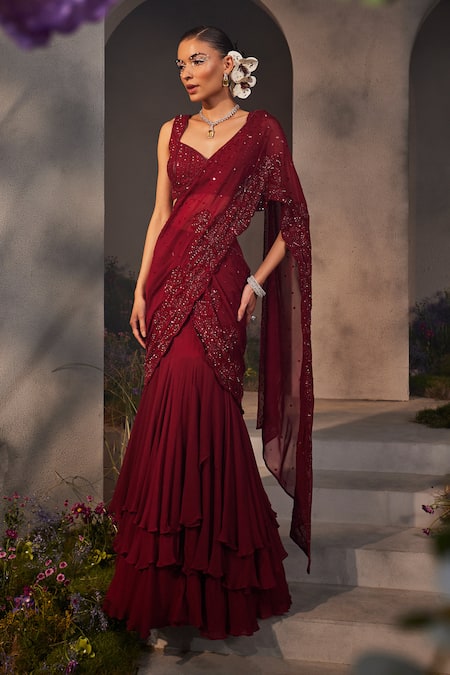 Designer Maroon Lehenga Saree. When we talk about Indian traditional… | by  indian outfit | Medium