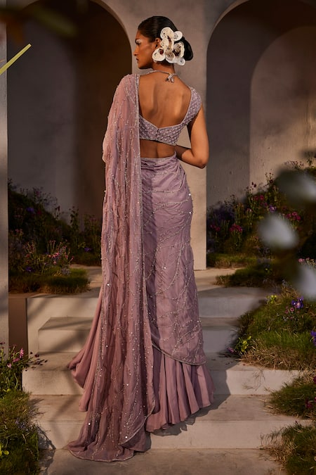 Charu And Vasundhara Liah Lehenga Saree With Embellished Blouse 