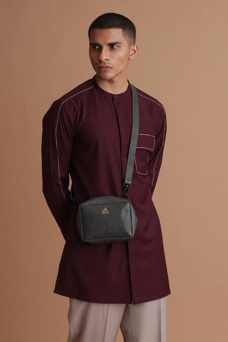 Tisa - Men_Maroon Terry Rayon Stitch Embroidered Kurta_Online_at_Aza_Fashions