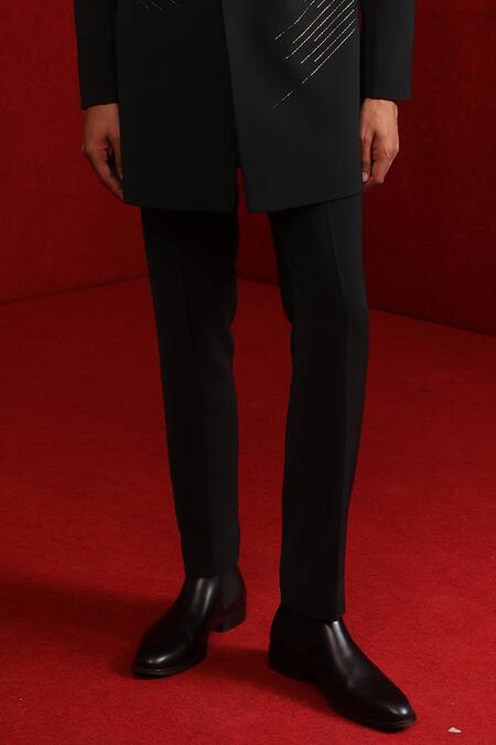 Shop_Tisa - Men_Green Viscose Polyester Embroidery Cutdana Diagonal Strike Bandhgala Set_Online_at_Aza_Fashions