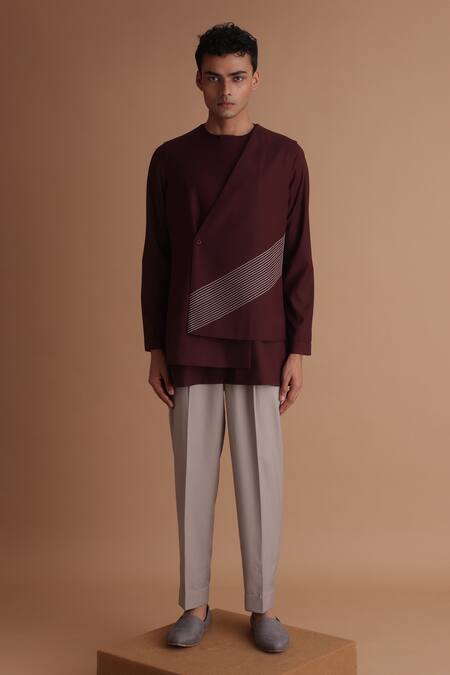 Buy Tisa - Men Maroon Cotton, Terrycloth, Linen Stitchline Thread Work Jacket And Kurta Set Online at Aza Fashions Buy_Tisa - Men_Maroon Cotton, Terrycloth, Linen Stitchline Thread Work Jacket And Kurta Set_Online_at_Aza_Fashions