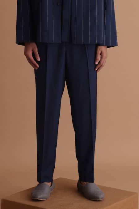 Buy_Tisa - Men_Blue Cotton, Terrycloth, Rayon Embroidery Stitchline Thread Jacket And Shirt Set_Online_at_Aza_Fashions