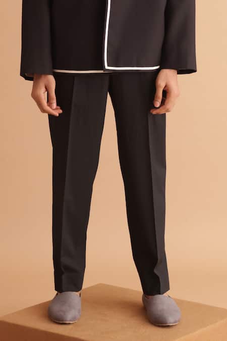 Tisa - Men Black Terrycloth, Cotton, Rayon Tape Placement Embellished Jacket And Shirt Set Online at Aza Fashions Tisa - Men_Black Terrycloth, Cotton, Rayon Tape Placement Embellished Jacket And Shirt Set_Online_at_Aza_Fashions