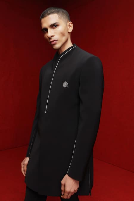 Tisa - Men Black Bandhgala And Pant Viscose Polyester Cutdana Embellished With Online at Aza Fashions Tisa - Men_Black Bandhgala And Pant Viscose Polyester Cutdana Embellished With_Online_at_Aza_Fashions