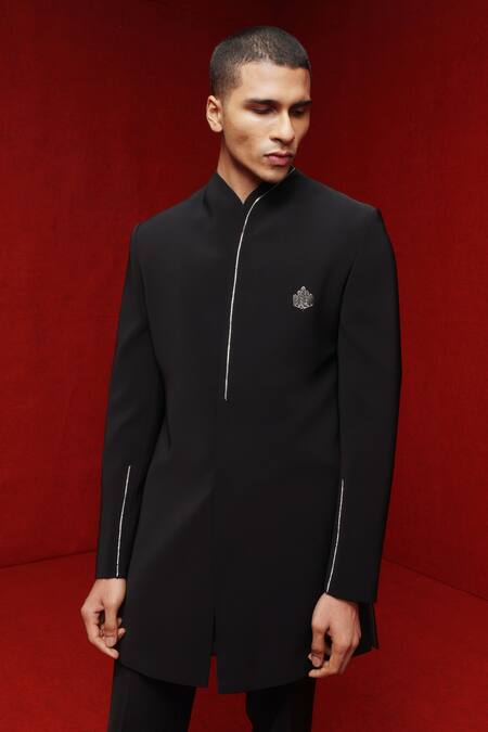 Buy Tisa - Men Black Bandhgala And Pant Viscose Polyester Cutdana Embellished With Online at Aza Fashions Buy_Tisa - Men_Black Bandhgala And Pant Viscose Polyester Cutdana Embellished With_Online_at_Aza_Fashions