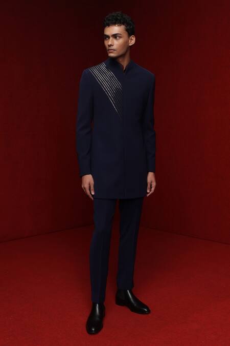 Buy Tisa - Men Blue Bandhgala And Pant Viscose Polyester Embroidery Placement & Kurta Set Online at Aza Fashions Buy_Tisa - Men_Blue Bandhgala And Pant Viscose Polyester Embroidery Placement & Kurta Set_Online_at_Aza_Fashions