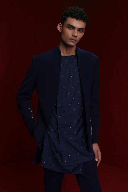 Tisa - Men Blue Sherwani And Pant Viscose Polyester Embroidery Cutdana Sleeve & Kurta Set Online at Aza Fashions Tisa - Men_Blue Sherwani And Pant Viscose Polyester Embroidery Cutdana Sleeve & Kurta Set_Online_at_Aza_Fashions