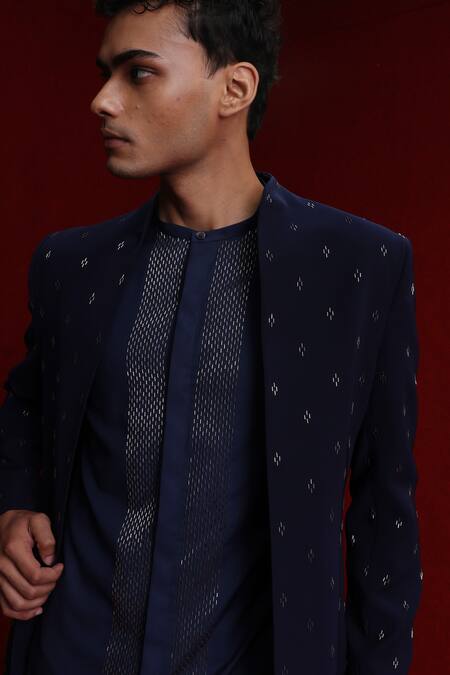 Buy Tisa - Men Blue Sherwani And Pant Viscose Polyester Embroidery Cutdana & Kurta Set Online at Aza Fashions Buy_Tisa - Men_Blue Sherwani And Pant Viscose Polyester Embroidery Cutdana & Kurta Set_Online_at_Aza_Fashions