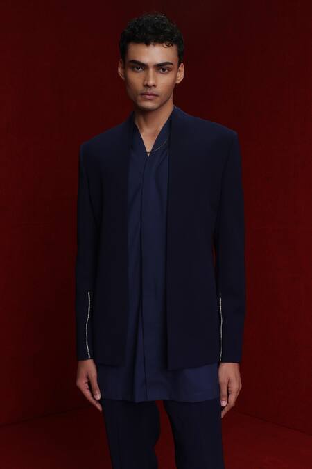 Tisa - Men_Blue Sherwani And Pant Viscose Polyester Embroidery Cutdana Sleeve & Kurta Set_Online_at_Aza_Fashions