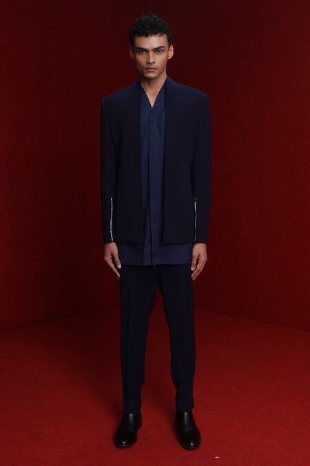 Shop_Tisa - Men_Blue Sherwani And Pant Viscose Polyester Embroidery Cutdana Sleeve & Kurta Set_Online_at_Aza_Fashions