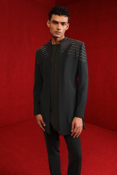 Shop Tisa - Men Green Sherwani And Pant Viscose Polyester Embroidery Shoulder & Kurta Set at Aza Fashions Shop_Tisa - Men_Green Sherwani And Pant Viscose Polyester Embroidery Shoulder & Kurta Set_at_Aza_Fashions