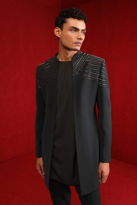 Tisa - Men Green Sherwani And Pant Viscose Polyester Embroidery Shoulder & Kurta Set Online at Aza Fashions Tisa - Men_Green Sherwani And Pant Viscose Polyester Embroidery Shoulder & Kurta Set_Online_at_Aza_Fashions