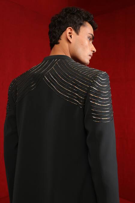 Shop Tisa - Men Green Sherwani And Pant Viscose Polyester Embroidery Shoulder & Kurta Set Online at Aza Fashions Shop_Tisa - Men_Green Sherwani And Pant Viscose Polyester Embroidery Shoulder & Kurta Set_Online_at_Aza_Fashions