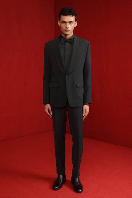 Tisa - Men_Green Suit And Trouser Viscose Polyester Plain Shawl Lapel Collar Set_Online_at_Aza_Fashions