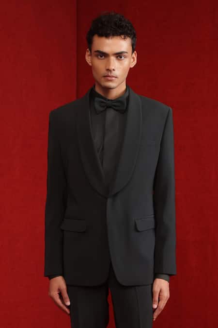 Buy_Tisa - Men_Green Suit And Trouser Viscose Polyester Plain Shawl Lapel Collar Set_Online_at_Aza_Fashions