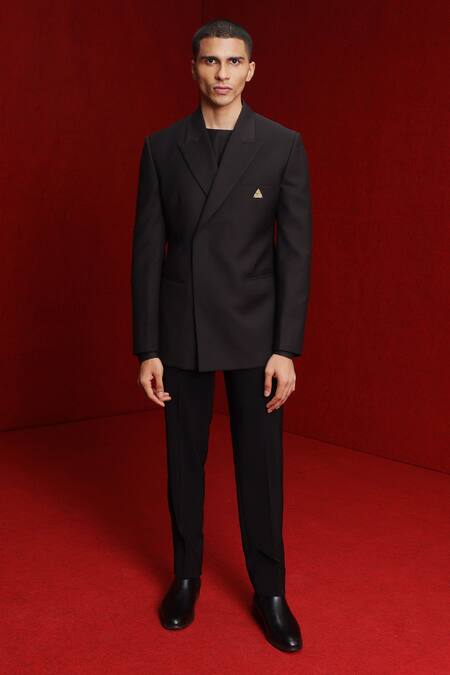 Shop Tisa - Men Black Suit And Trouser Viscose Polyester Applique Embroidery Placement Set at Aza Fashions Shop_Tisa - Men_Black Suit And Trouser Viscose Polyester Applique Embroidery Placement Set_at_Aza_Fashions