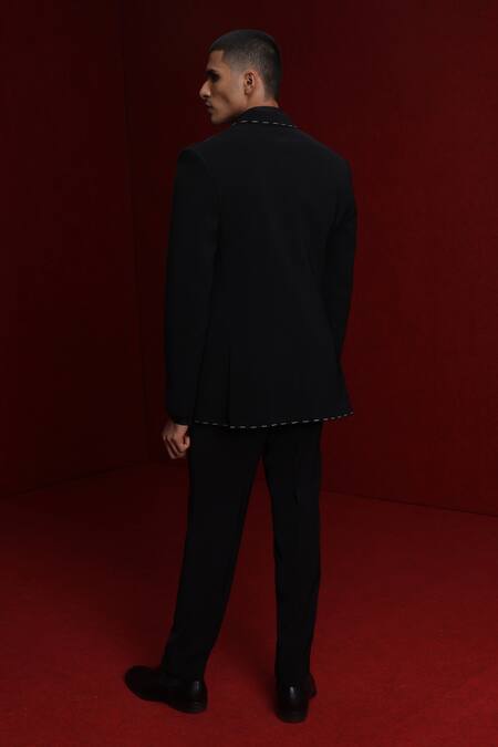 Shop Tisa - Men Black Suit And Trouser Viscose Polyester Stitchline Thread Embroidery Set at Aza Fashions Shop_Tisa - Men_Black Suit And Trouser Viscose Polyester Stitchline Thread Embroidery Set_at_Aza_Fashions