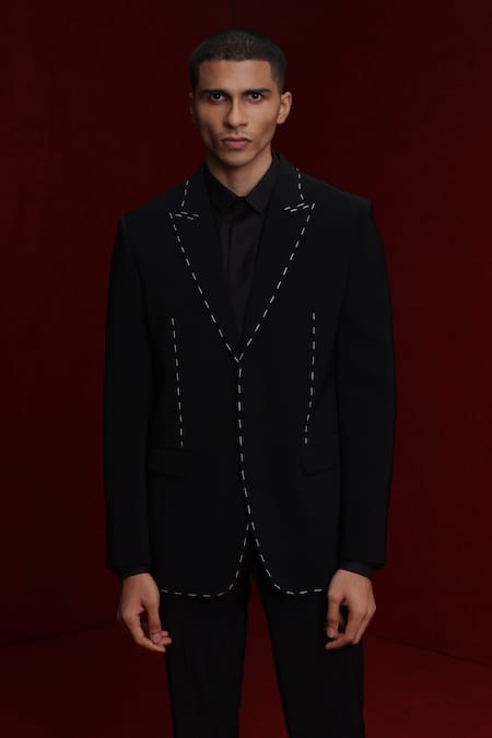 Buy Tisa - Men Black Suit And Trouser Viscose Polyester Stitchline Thread Embroidery Set Online at Aza Fashions Buy_Tisa - Men_Black Suit And Trouser Viscose Polyester Stitchline Thread Embroidery Set_Online_at_Aza_Fashions