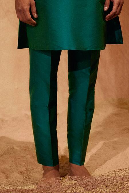 Eleven Brothers_Green Silk, Cotton Embroidery Straight Kurta And Pant Set _Online_at_Aza_Fashions