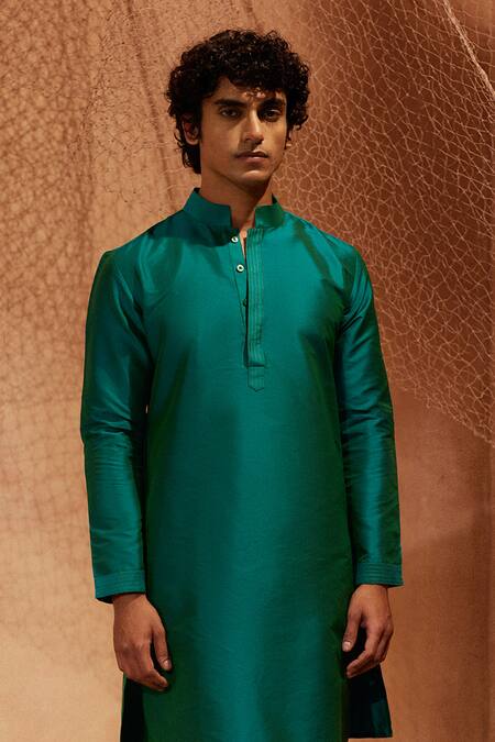 Buy_Eleven Brothers_Green Silk, Cotton Embroidery Straight Kurta And Pant Set _Online_at_Aza_Fashions
