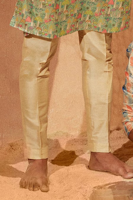 Buy_Eleven Brothers_Green Silk, Cotton Mushroom Garden Print Kurta And Pant Set _Online_at_Aza_Fashions