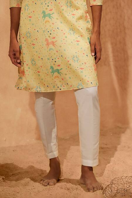 Buy Eleven Brothers Yellow Silk, Cotton Flying Horses Printed Kurta And Pant Set Online at Aza Fashions Buy_Eleven Brothers_Yellow Silk, Cotton Flying Horses Printed Kurta And Pant Set _Online_at_Aza_Fashions