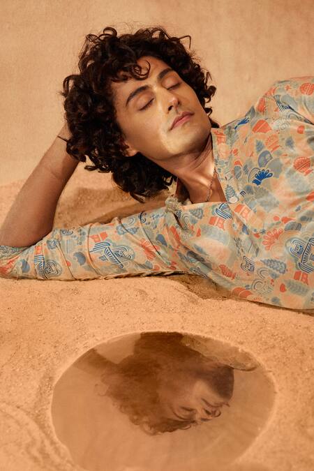 Buy Eleven Brothers Blue Silk, , Satin Embroidery Waterland Printed Kurta And Pant Set Online at Aza Fashions Buy_Eleven Brothers_Blue Silk, , Satin Embroidery Waterland Printed Kurta And Pant Set _Online_at_Aza_Fashions