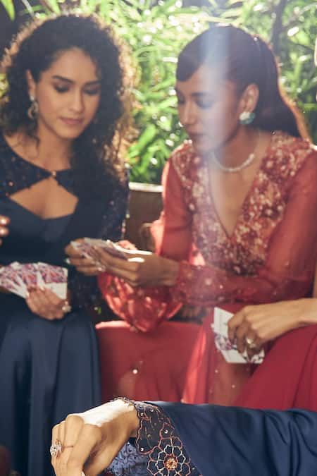 Buy Shreeka Orange Crepe, Viscose, Silk Organza Applique Embroidered Top And Sharara Set Buy_Shreeka_Orange Crepe, Viscose, Silk Organza Applique Embroidered Top And Sharara Set