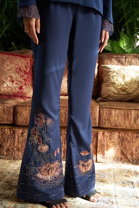 Buy Shreeka Blue Twill Sequins, Embroidery Collar Blazer And Pant Set Online at Aza Fashions Buy_Shreeka_Blue Twill Sequins, Embroidery Collar Blazer And Pant Set _Online_at_Aza_Fashions