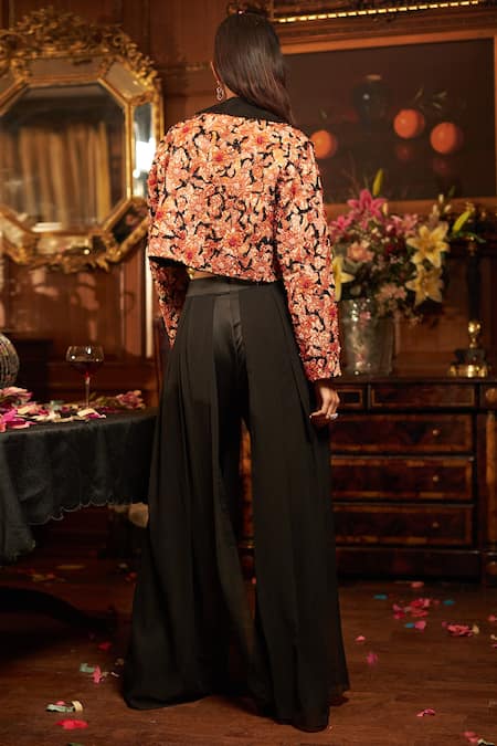 Shop Shreeka Black Georgette, Satin, Lycra, Crepe Embroidery, Pearls, Resham Blazer Pant Set at Aza Fashions Shop_Shreeka_Black Georgette, Satin, Lycra, Crepe Embroidery, Pearls, Resham Blazer Pant Set _at_Aza_Fashions