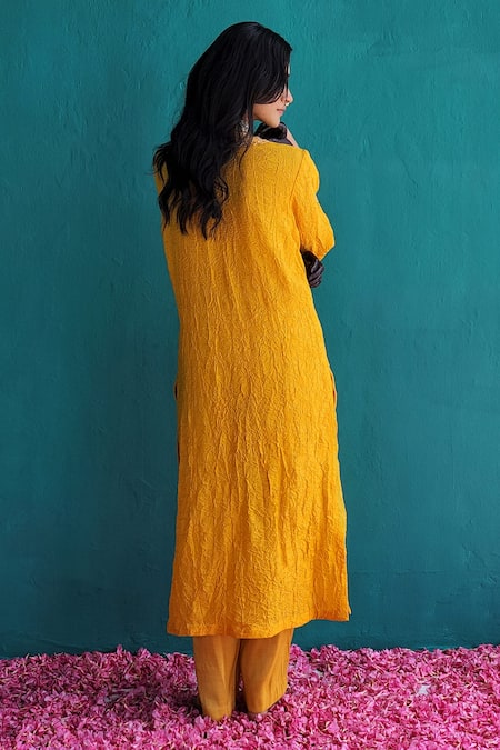 Buy_Pooja Singhal_Yellow Viscose, Silk, Tissue, Organza Sequins, Embroidery Floral Kurta Set