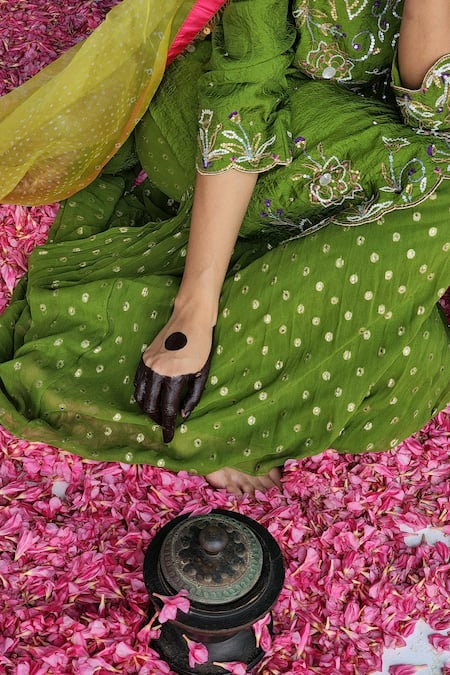 Pooja Singhal Green Kurta Viscose Silk Embroidery Sequin V Neck Gharara Set Online at Aza Fashions Pooja Singhal_Green Kurta Viscose Silk Embroidery Sequin V Neck Gharara Set _Online_at_Aza_Fashions