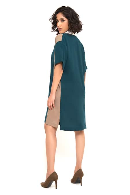 House Of Behram Linear Color Block Shirt Dress 
