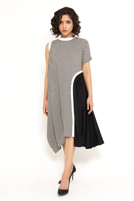 House of Behram Checkered Pattern Cowl Dress 