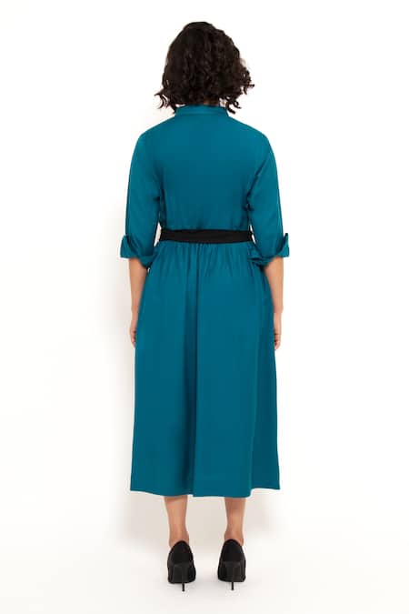 House Of Behram Button Down Solid Dress With Belt 