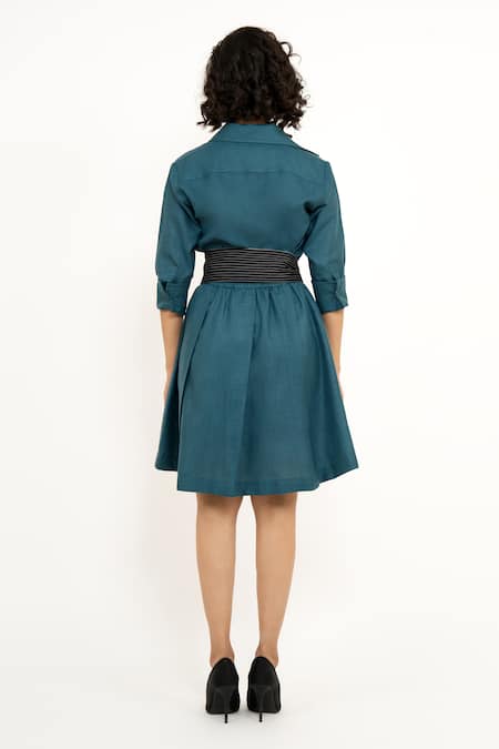 House Of Behram Shirt Dress With Striped Belt 