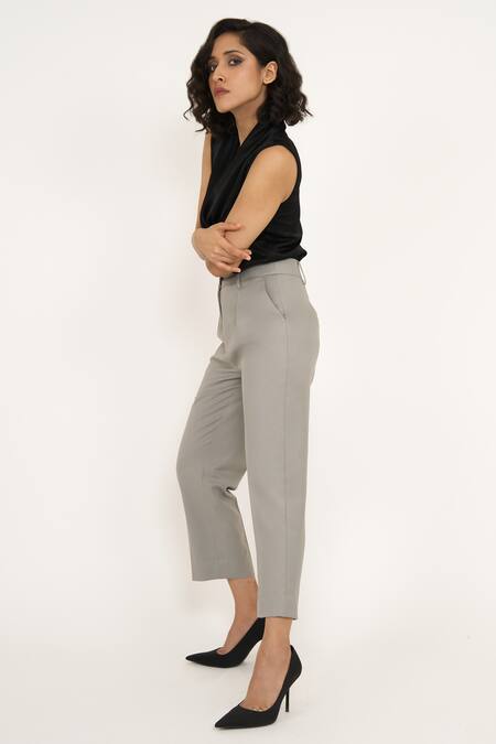 Buy_House Of Behram_Black Velvet, Satin Cowl Neck Top 