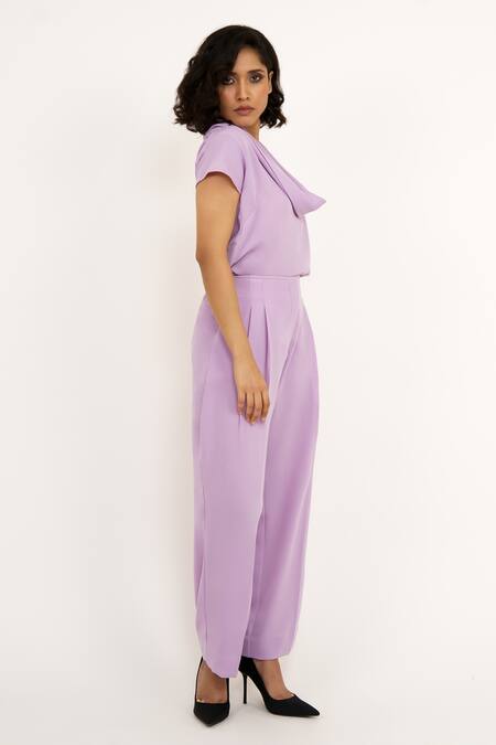 House Of Behram_Purple Modal High Rise Pleated Trouser _Online_at_Aza_Fashions