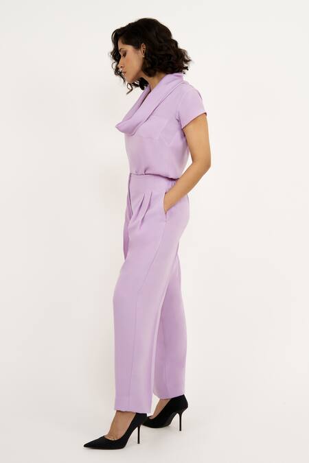 Buy_House Of Behram_Purple Modal High Rise Pleated Trouser _Online_at_Aza_Fashions