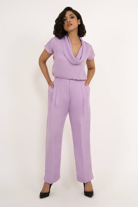 Shop_House Of Behram_Purple Modal High Rise Pleated Trouser _Online_at_Aza_Fashions