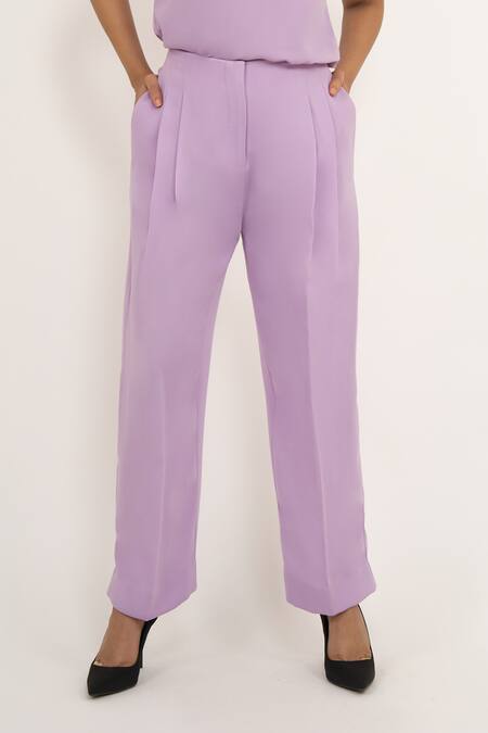 House Of Behram_Purple Modal High Rise Pleated Trouser _at_Aza_Fashions