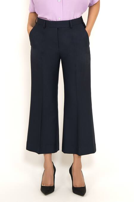 Buy_House Of Behram_Blue Cotton Flared Bottom Trouser _Online_at_Aza_Fashions