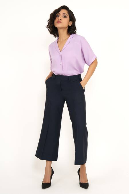 House Of Behram_Blue Cotton Flared Bottom Trouser _at_Aza_Fashions