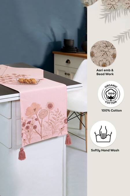 Shop Ode & Cloe Pink 100% Cotton Floral Dori, Chikankari Aari 6 Pcs Of Table Mat Online at Aza Fashions Shop_Ode & Cloe_Pink 100% Cotton Floral Dori, Chikankari Aari 6 Pcs Of Table Mat_Online_at_Aza_Fashions