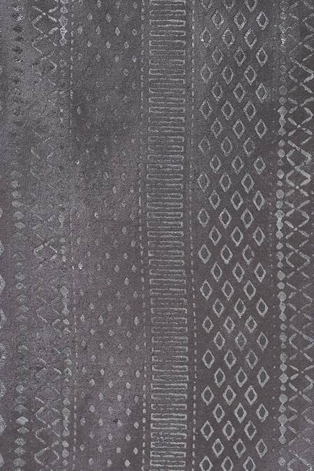 Ode & Cloe_Grey 100% Cotton Foil Print, Tribal Runner And Mat Set_Online_at_Aza_Fashions