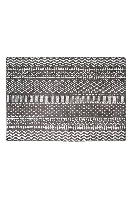 Shop_Ode & Cloe_Grey 100% Cotton Foil Print, Tribal Runner And Mat Set_Online_at_Aza_Fashions